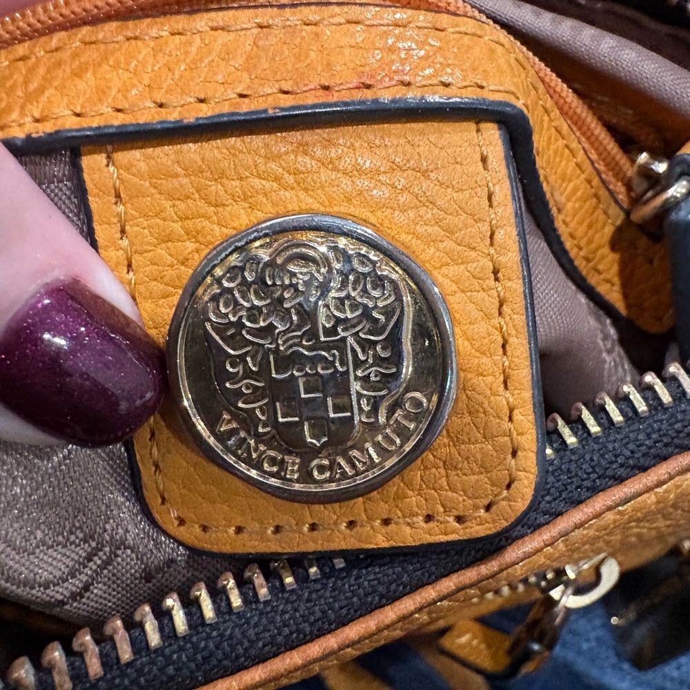 Vince Camuto Hand Painted Leather Crossbody Bag | Gold Floral Artisan Purse - Picture 8 of 14